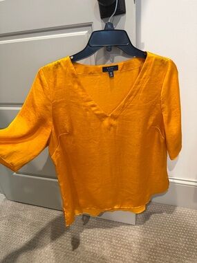 Kaari Blue V-Neck Short Sleeve Blouse in Vibrant Orange